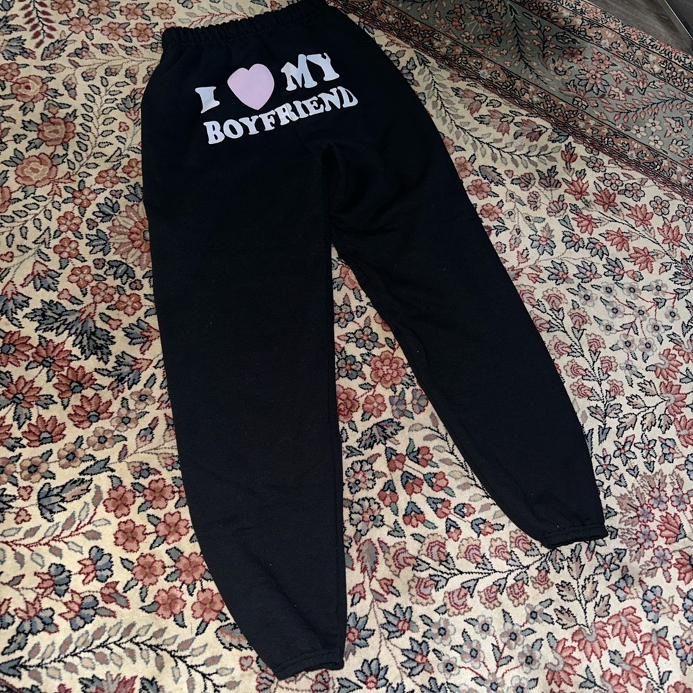 Black 'I Love My Boyfriend' Joggers